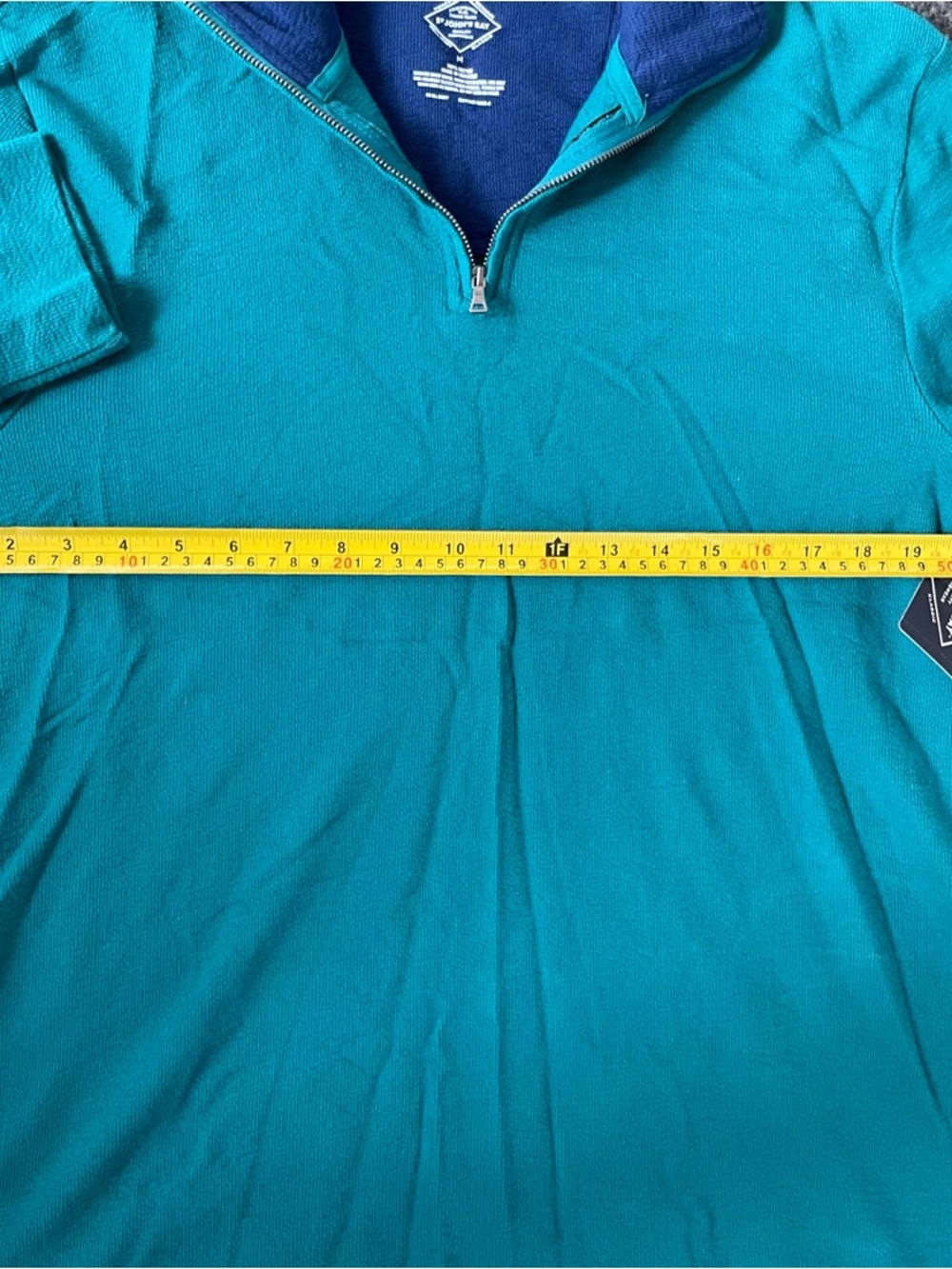 St. John's Bay Teal Quarter-Zip Sweater with Navy Collar - Picture 6 of 8